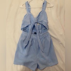 Tie Front Light Blue Romper